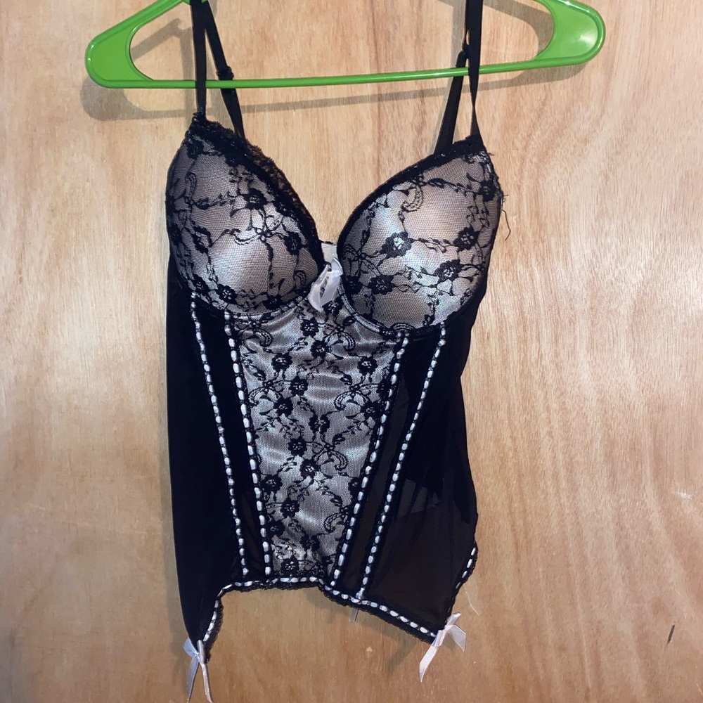 black and nude corset top
